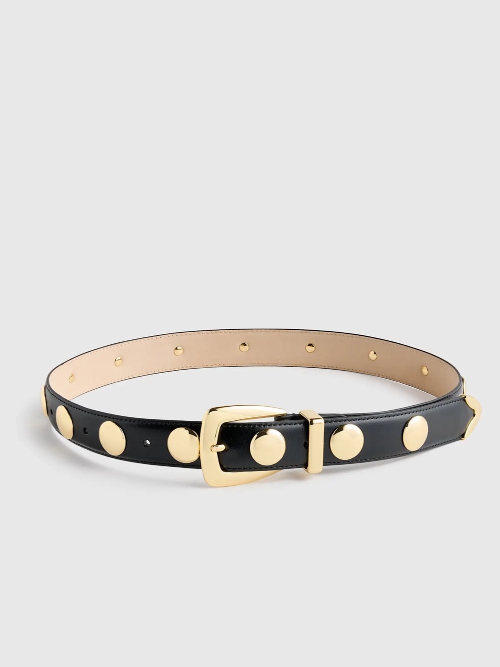 Quince Alyssa European Leather Studded Belt in Black/Gold